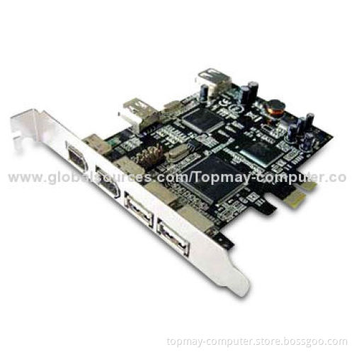 PCI-E Card to Three-port USB 1394a Card, Compliant with IEEE1394-1995 and 1394a-2000